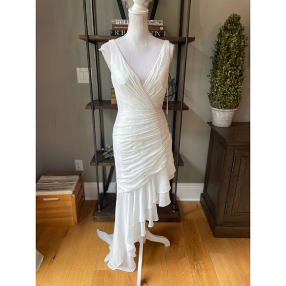Mac Duggal Sleeveless Asymmetrical Hem Gown White Womens Size 2 - Picture 4 of 10